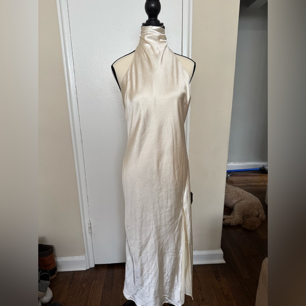 Lulus Elegant Cream Halter Neck Dress size L